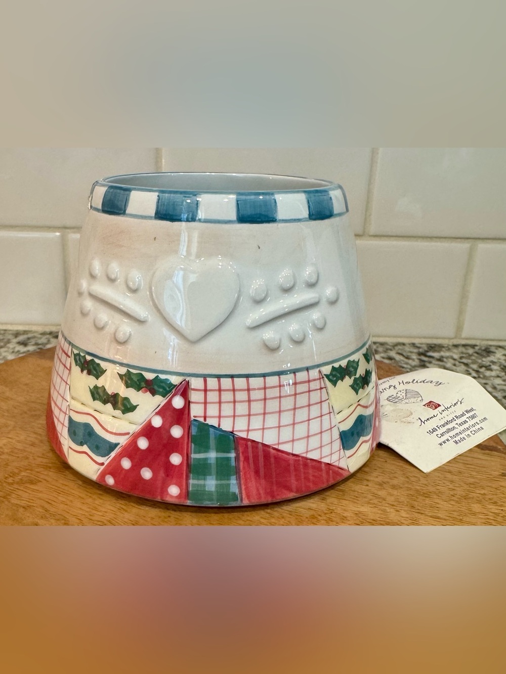 Vintage Home Interiors Heartwarming Holiday Ceramic Jar Candle Shade NWT